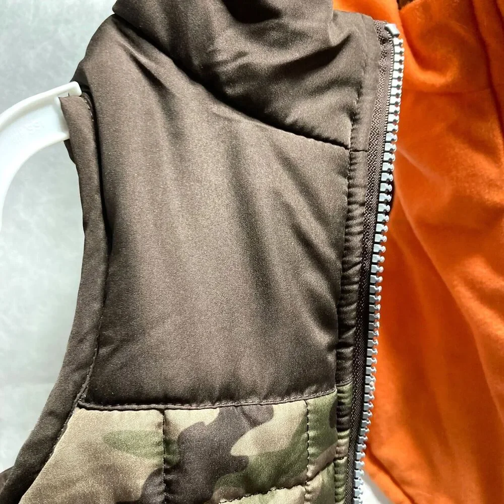 HUNTING Dog Puffer Camouflage Quilted Jacket Zippered Green Brown Orange Small